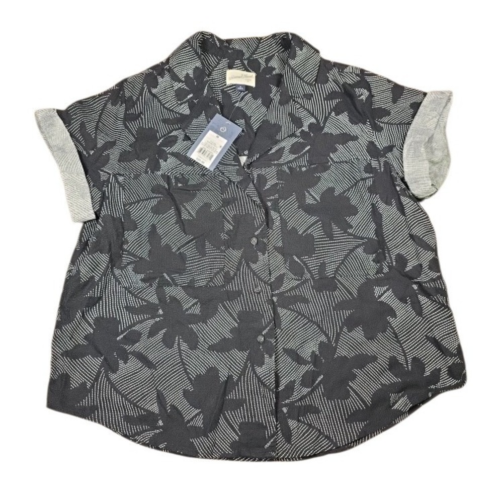 Universal Thread Black Floral Linen Blend Button Down Shirt Womens Medium NWT